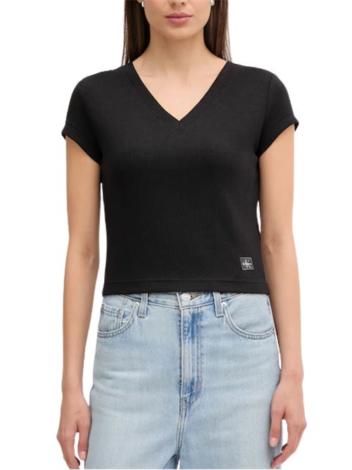 T-shirt con scollo a V in cotone Calvin Klein Jeans | LV047C910GUB1
